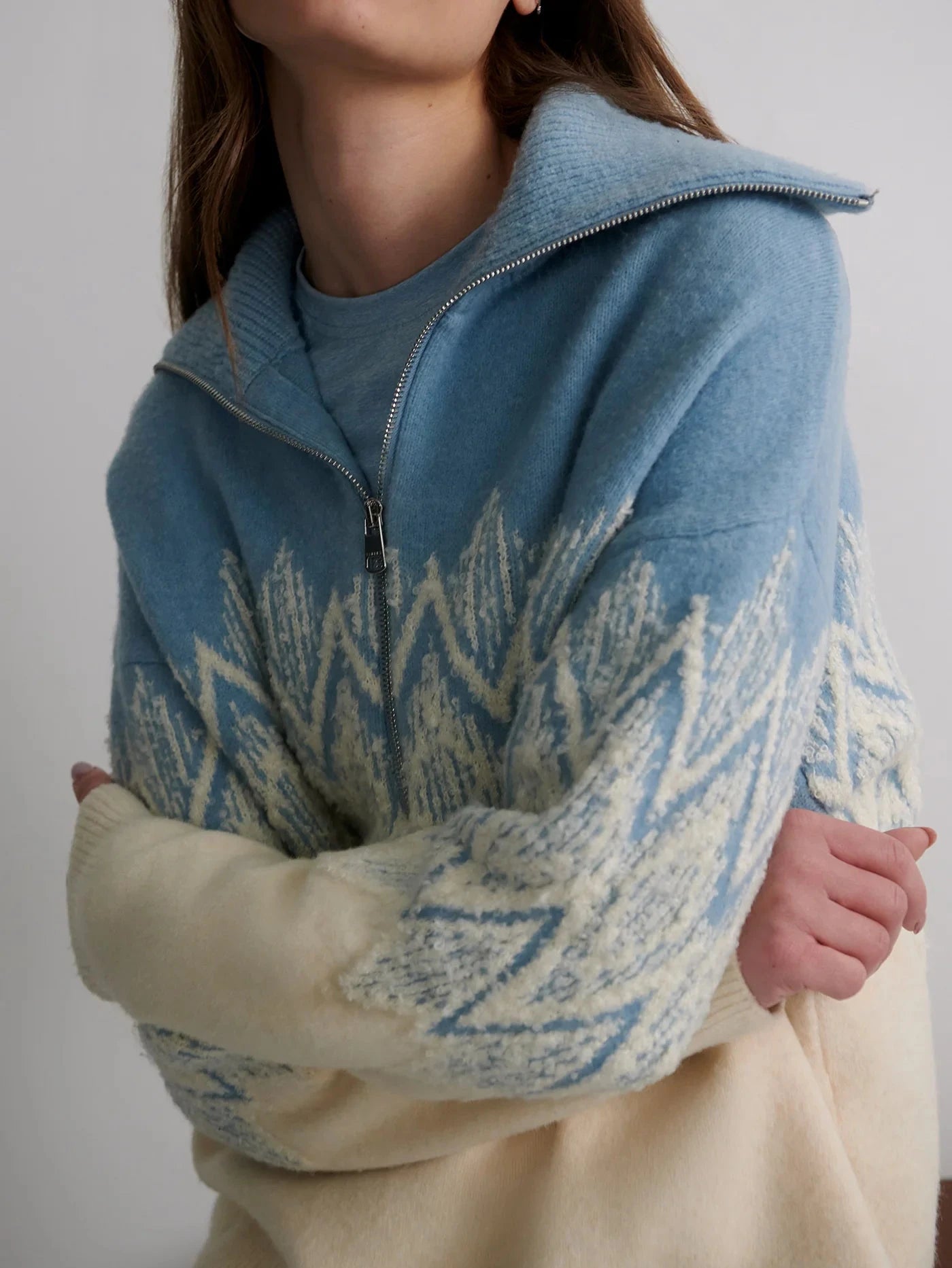 Hedda Fairisle Half Zip-Sweaters-Uniquities