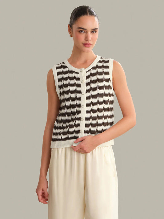 Isla Striped Button Front Vest-Tops/Blouses-Uniquities