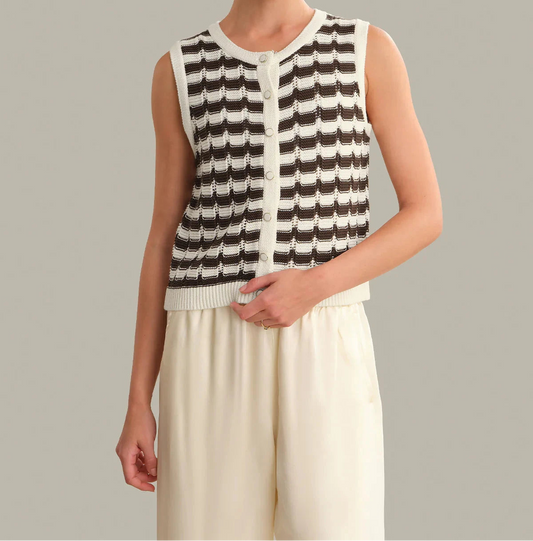 Isla Striped Button Front Vest-Tops/Blouses-Uniquities
