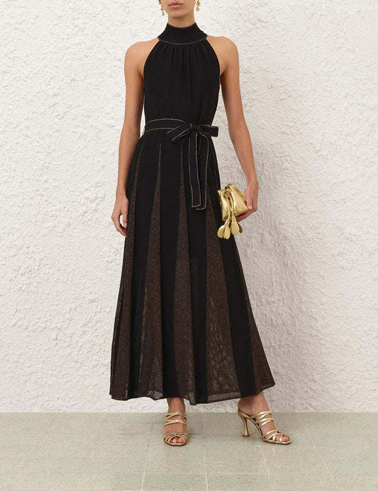 Valiant Metallic Halter Dress-Dresses-Uniquities