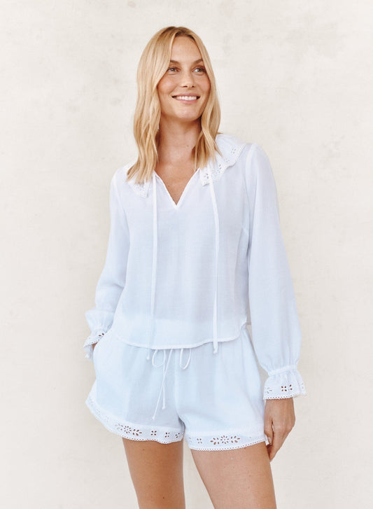 Long Sleeve Tie Neck Ruffle Top-Tops/Blouses-Uniquities