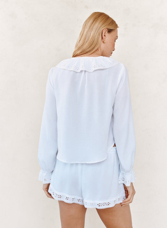 Long Sleeve Tie Neck Ruffle Top-Tops/Blouses-Uniquities