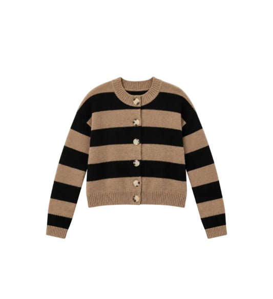 Nina Cashmere Striped Cardigan-Sweaters-Uniquities