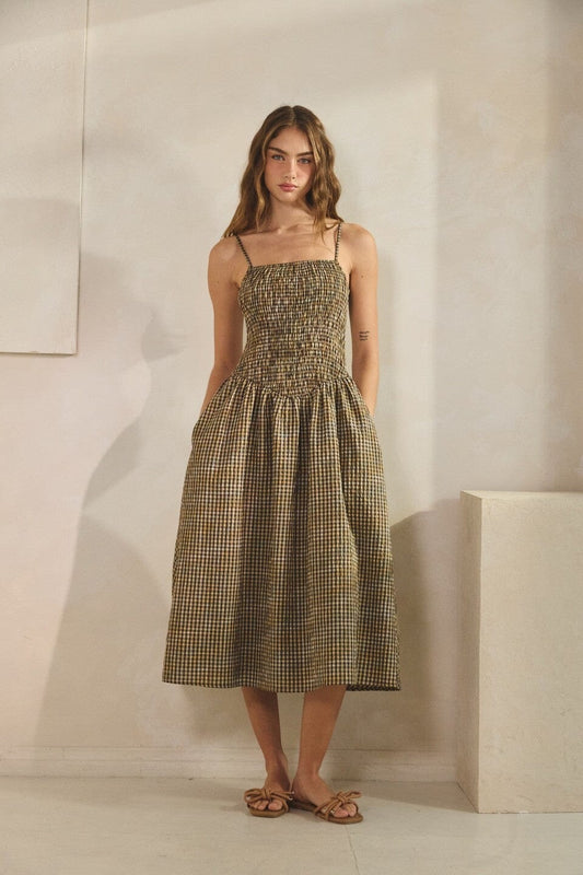 Morgan Smocked Midi Dress-Dresses-Uniquities