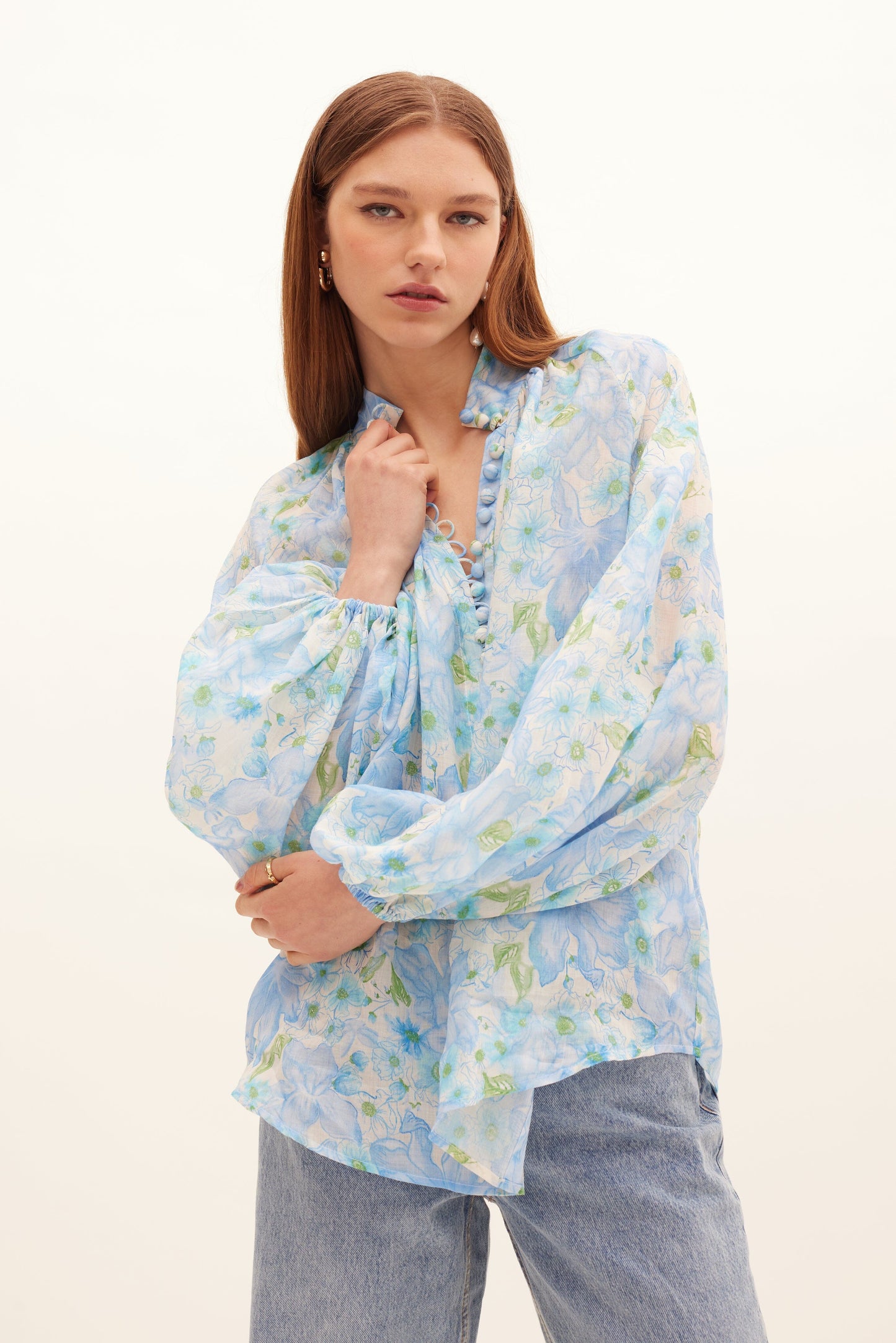 Poinsettia Buttoned Blouse-Tops/Blouses-Uniquities