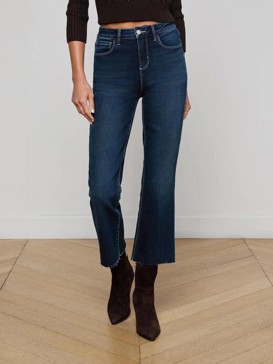 Kendra High Rise Crop Flare Jeans-Denim-Uniquities