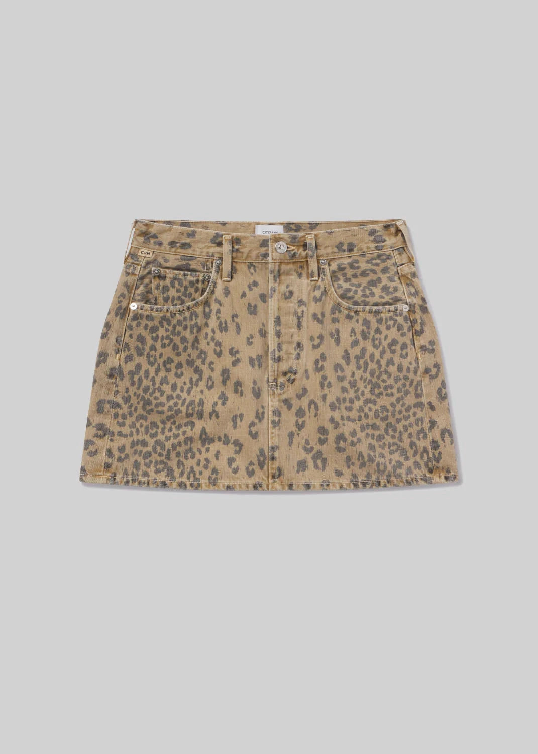 Ramona Mini Skirt in Natural Cheetah-Denim-Uniquities