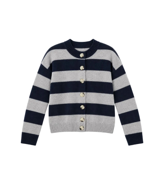 Nina Cashmere Striped Cardigan-Sweaters-Uniquities