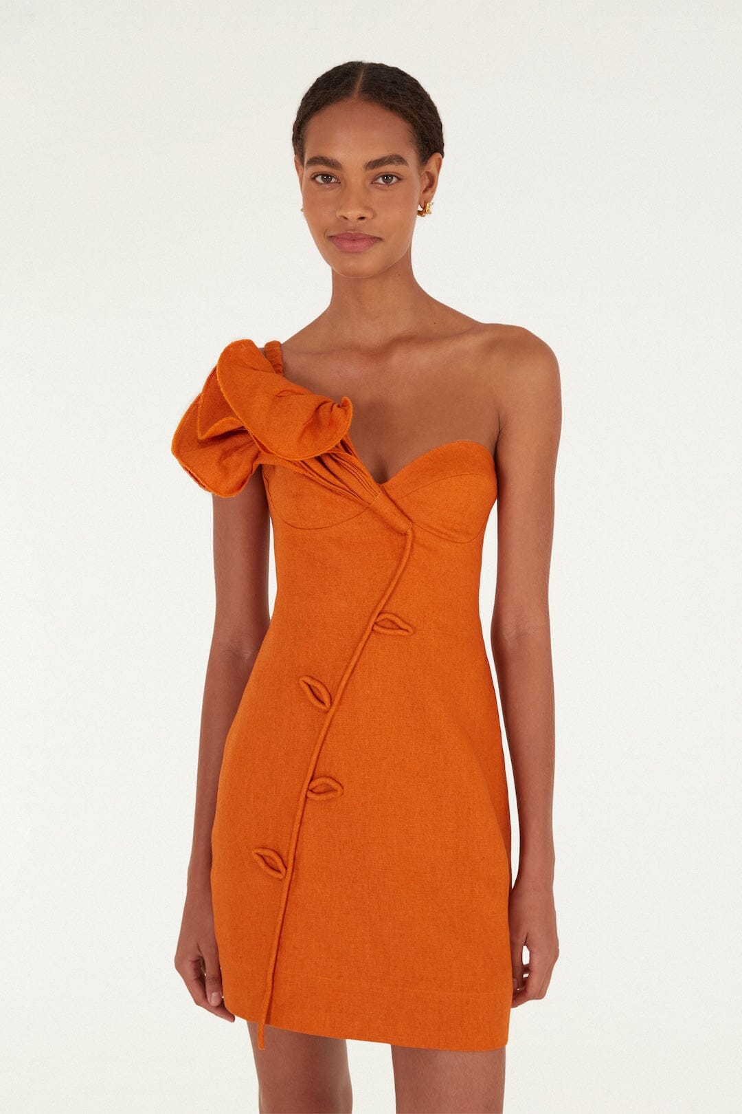 Orange Flower Mini Dress-Dresses-Uniquities