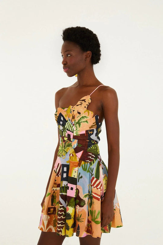 Tropical Painting Mini Dress-Dresses-Uniquities