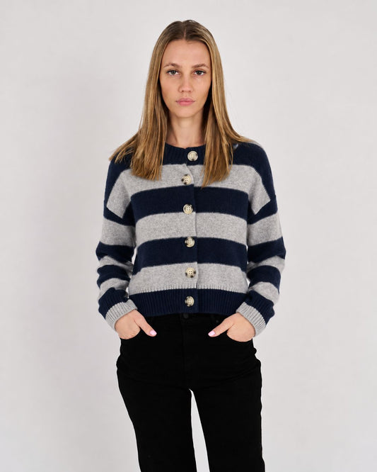 Nina Cashmere Striped Cardigan-Sweaters-Uniquities