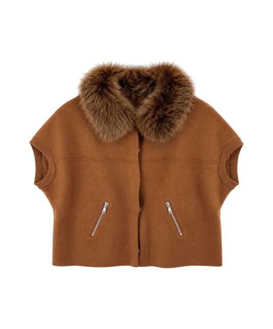 Faux Fur Trim Cardigan-Jackets-Uniquities