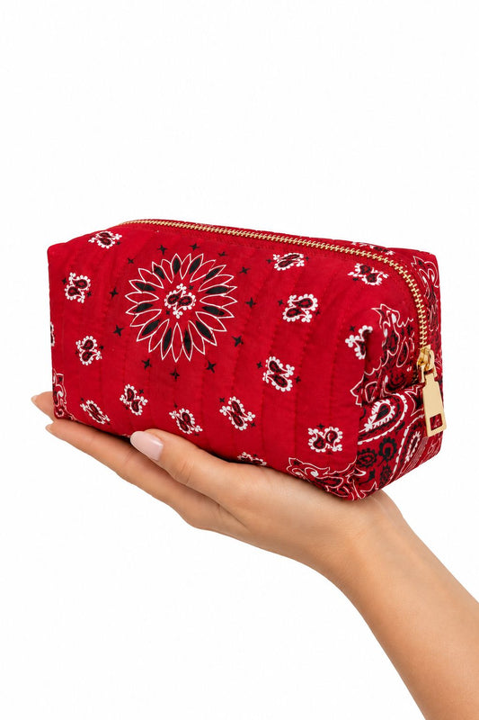Bandana Cosmetic Pouch in Classic Red-Accessories-Uniquities