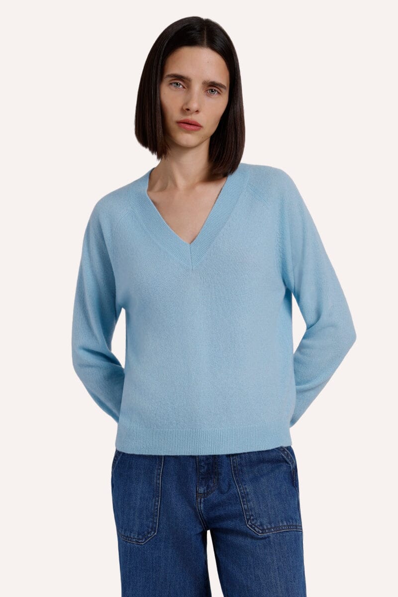 Cashmere Long Sleeve Shrunken V Neck-Sweaters-Uniquities