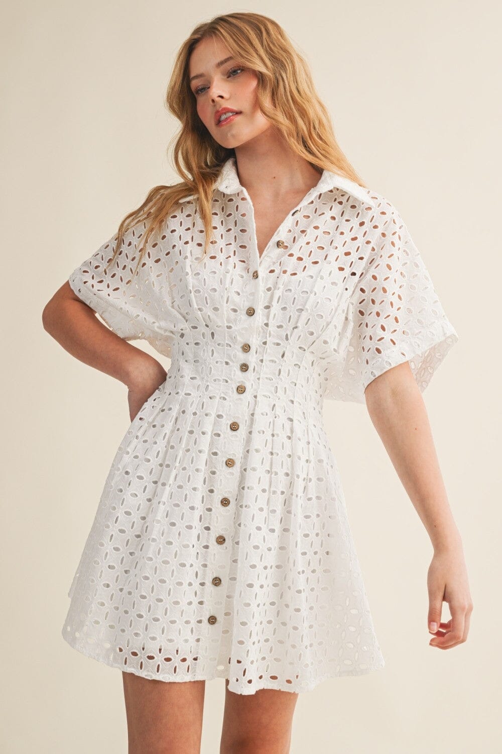 Leighton Eyelet Shirt Dress-Dresses-Uniquities
