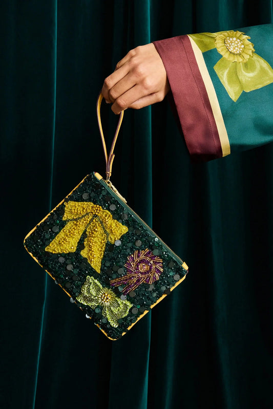 Rosette Beaded Clutch-Accessories-Uniquities