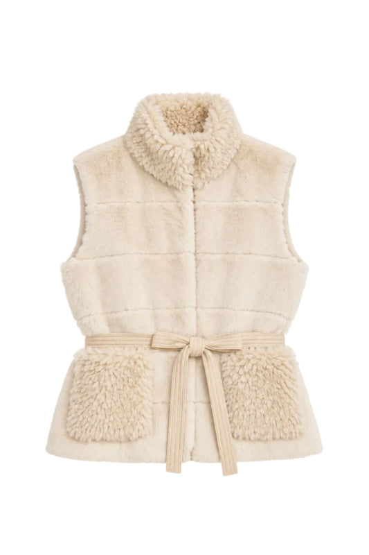 Faux Fur Shearling Trim Vest-Jackets-Uniquities