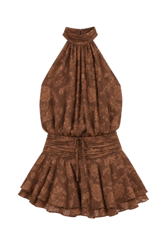 Embossed Backless Mini Dress-Dresses-Uniquities