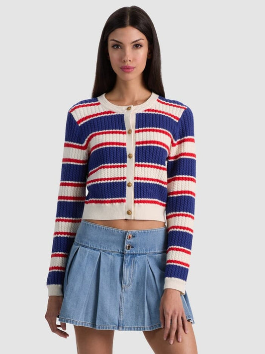 Dollie Striped Cable Cardigan-Tops/Blouses-Uniquities