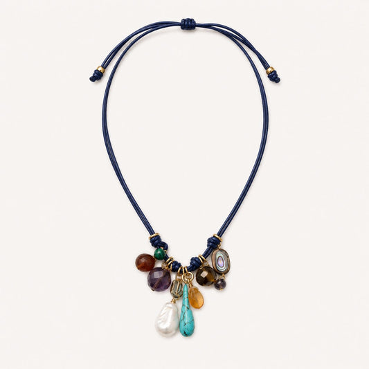 Turquoise Mix Leather Cord Necklace-Jewelry-Uniquities
