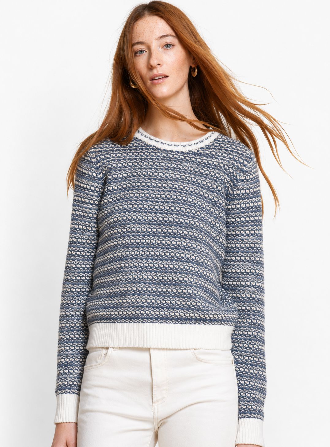 Pointelle Striped Crew-Sweaters-Uniquities