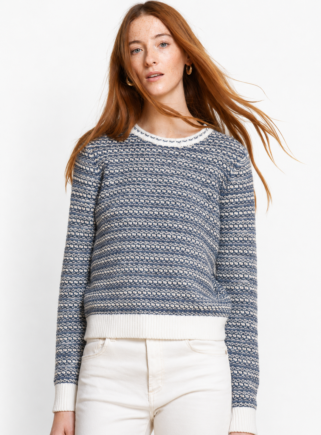 Pointelle Striped Crew