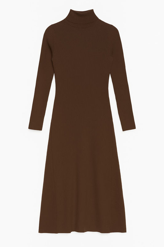 Flair Rib Mock Neck Dress-Dresses-Uniquities