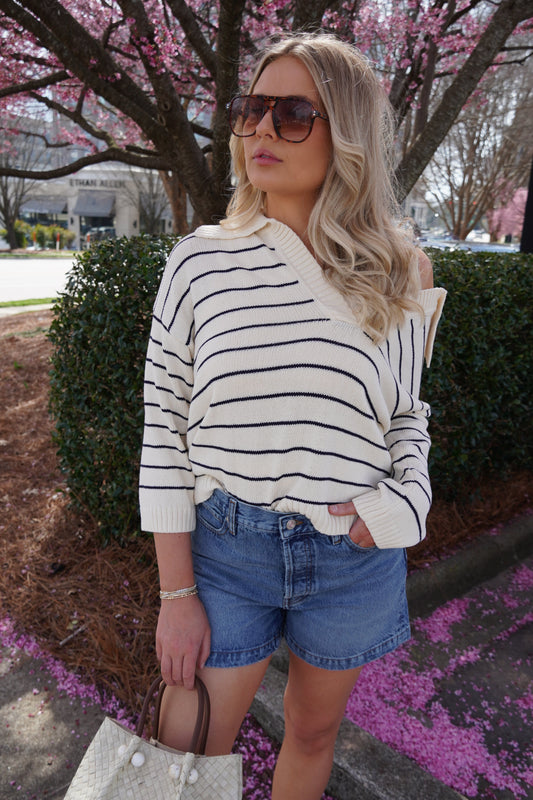 Striped Easy Pullover-Sweaters-Uniquities