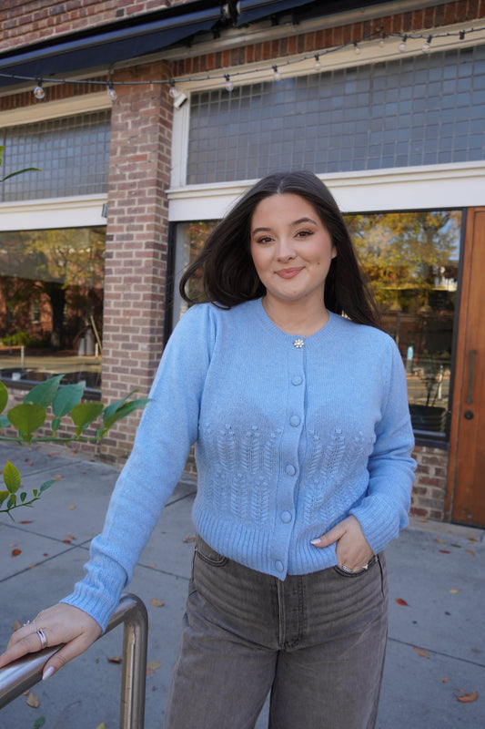 Puff Sleeve Popcorn Stitch Cardi-Sweaters-Uniquities