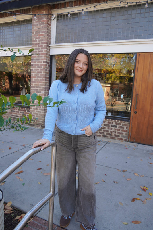 Puff Sleeve Popcorn Stitch Cardi-Sweaters-Uniquities