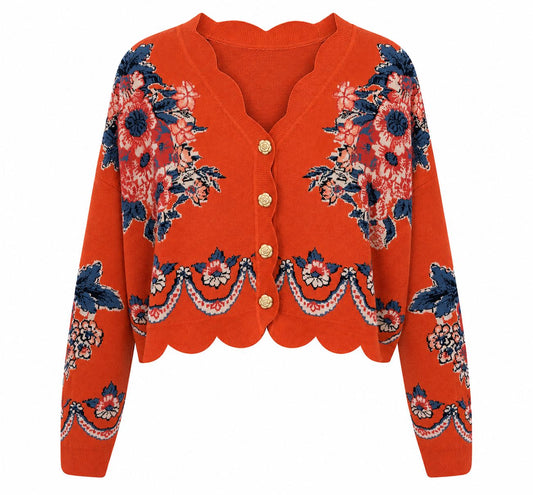 Victorian Floral Knit Cardigan-Sweaters-Uniquities