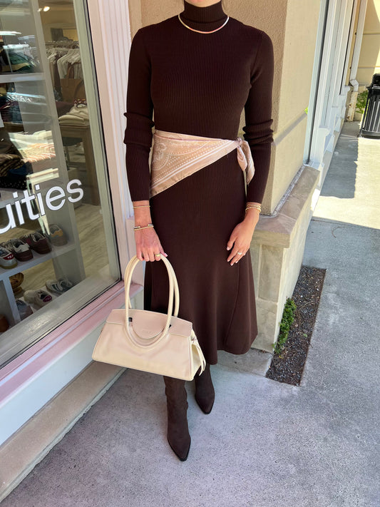 Flair Rib Mock Neck Dress-Dresses-Uniquities