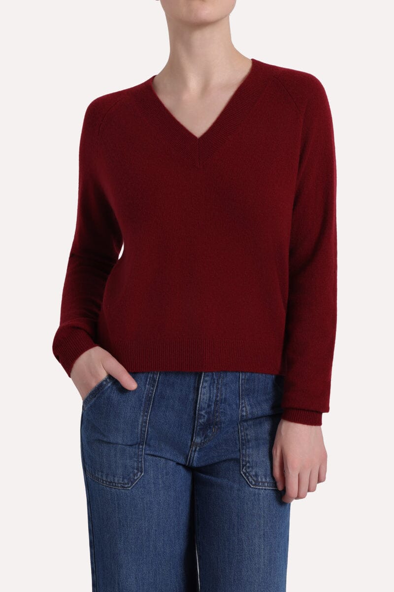Cashmere Long Sleeve Shrunken V Neck-Sweaters-Uniquities