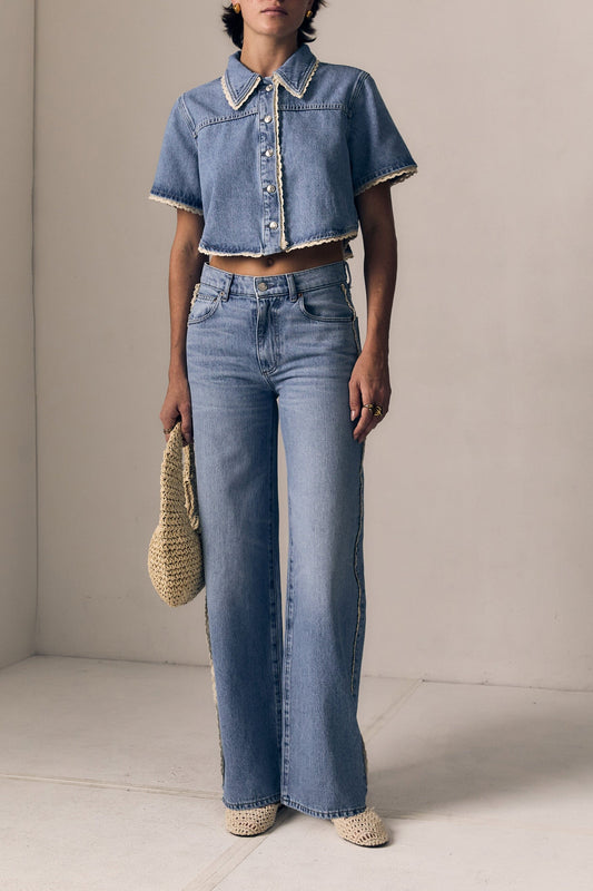 Crochet Trim Column Jean-Denim-Uniquities