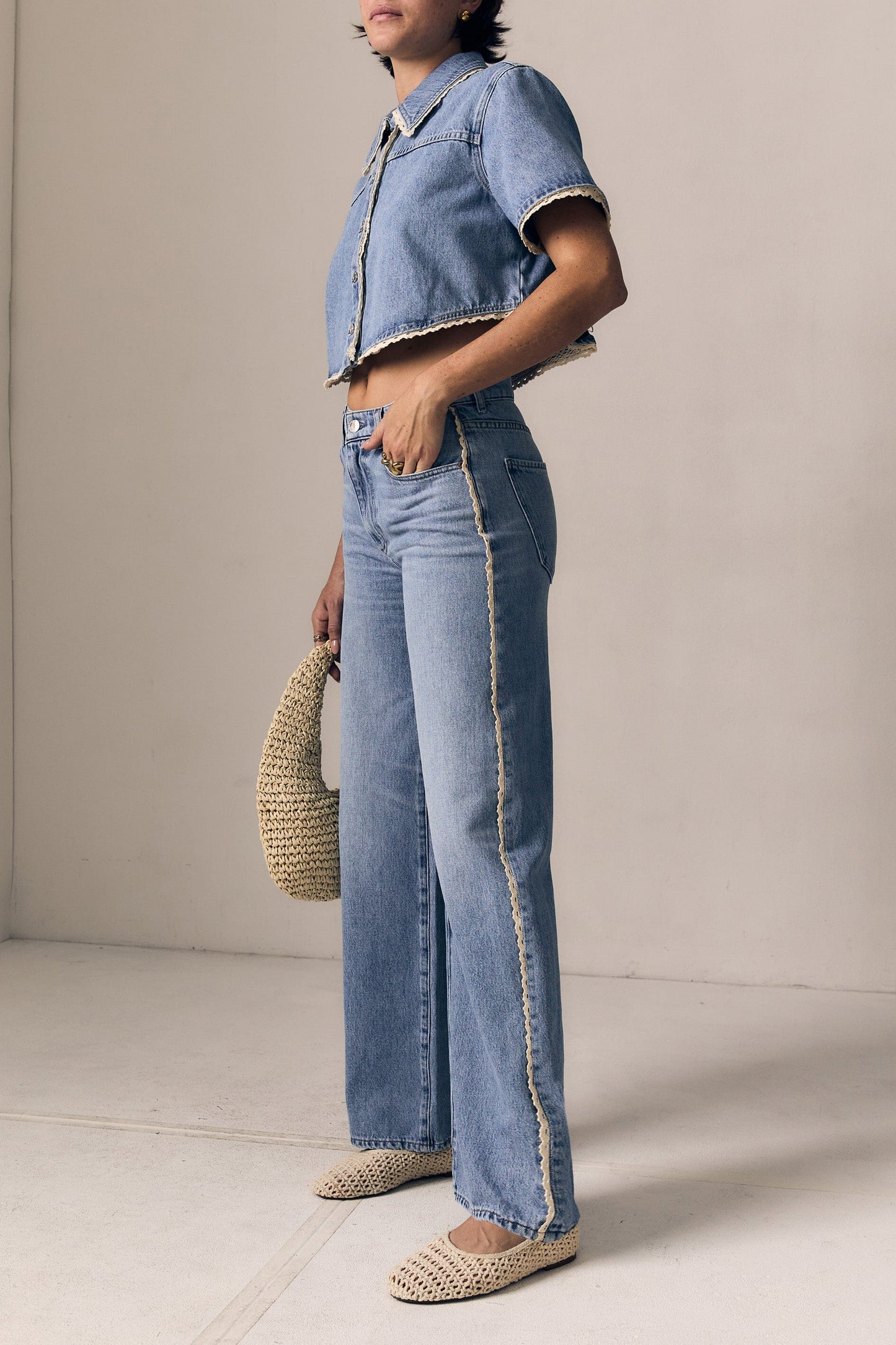 Crochet Trim Column Jean-Denim-Uniquities
