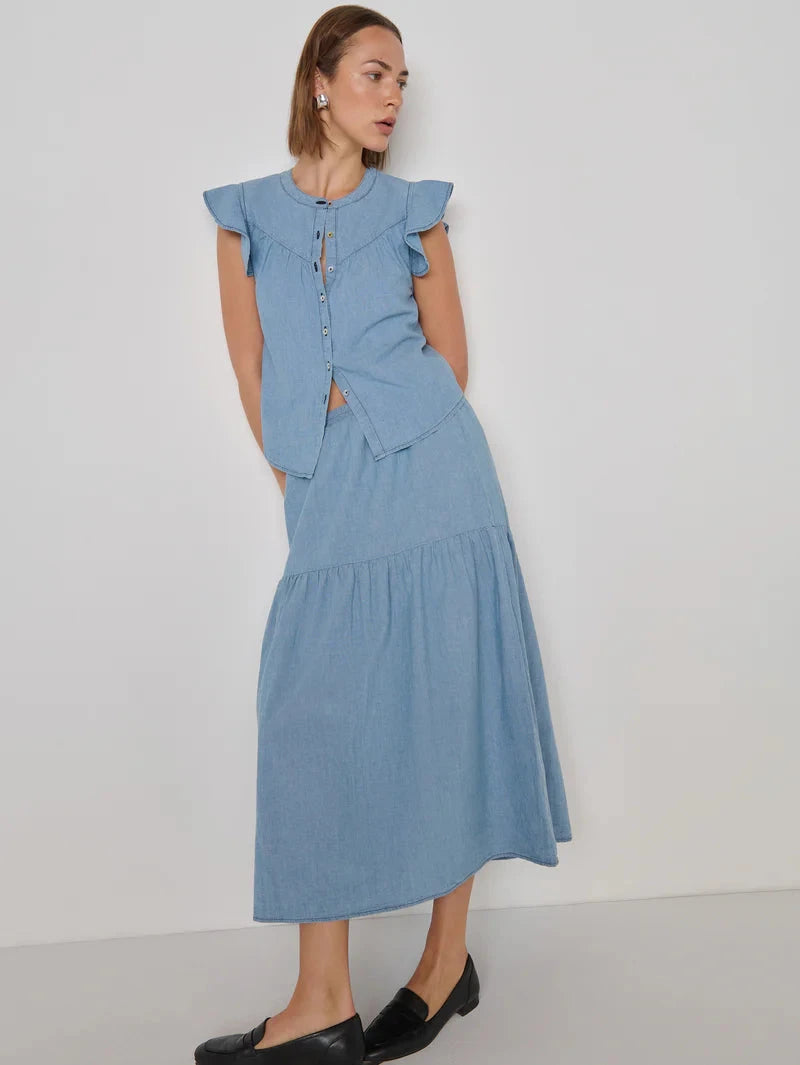 Liza Chambray Skirt-Bottoms-Uniquities