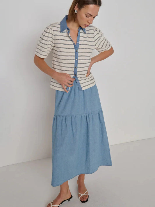 Liza Chambray Skirt-Bottoms-Uniquities