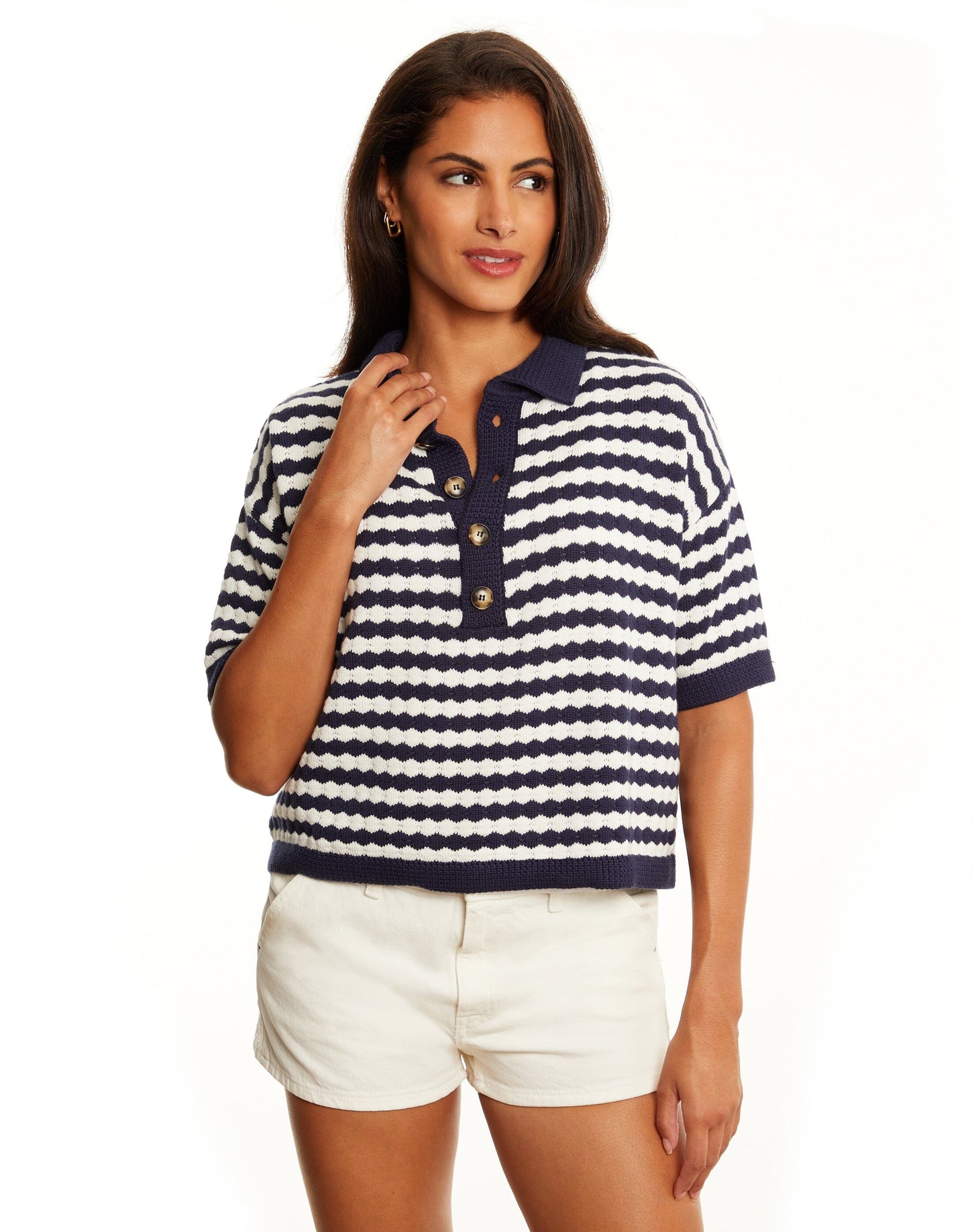 Clover Stitch Stripe Polo-Sweaters-Uniquities