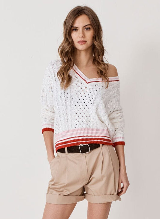 Open Fisherman Cable Tennis V-Sweaters-Uniquities