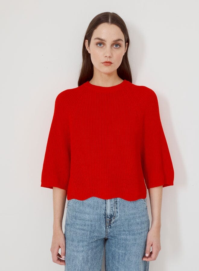 Wide Sleeve Scalloped Edge Shaker-Tops/Blouses-Uniquities