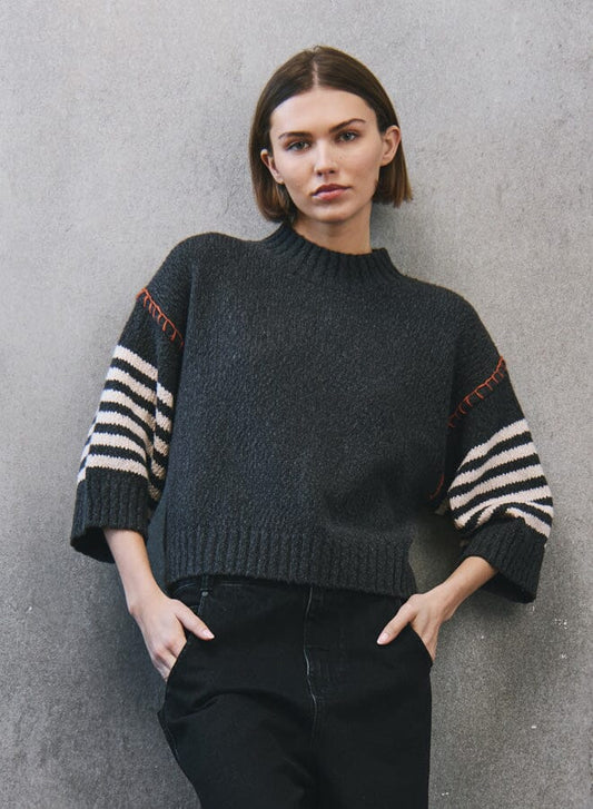 Chunky Crew With Wide Stripe Sleeves-Sweaters-Uniquities
