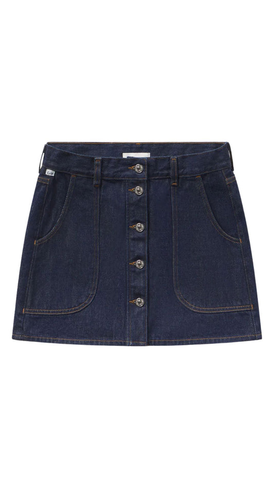 Curved Pocket Mini Skirt-Denim-Uniquities