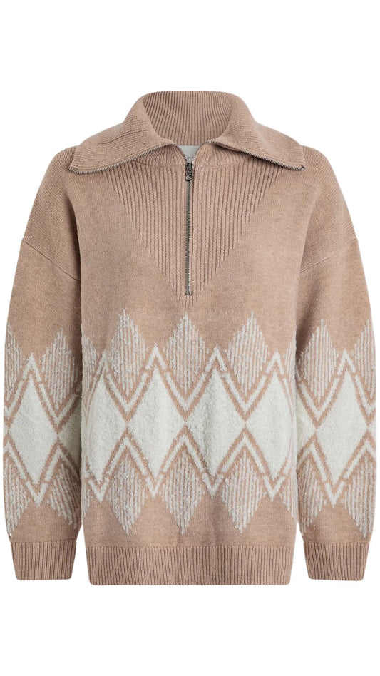 Betty Jacquard Half Zip-Sweaters-Uniquities