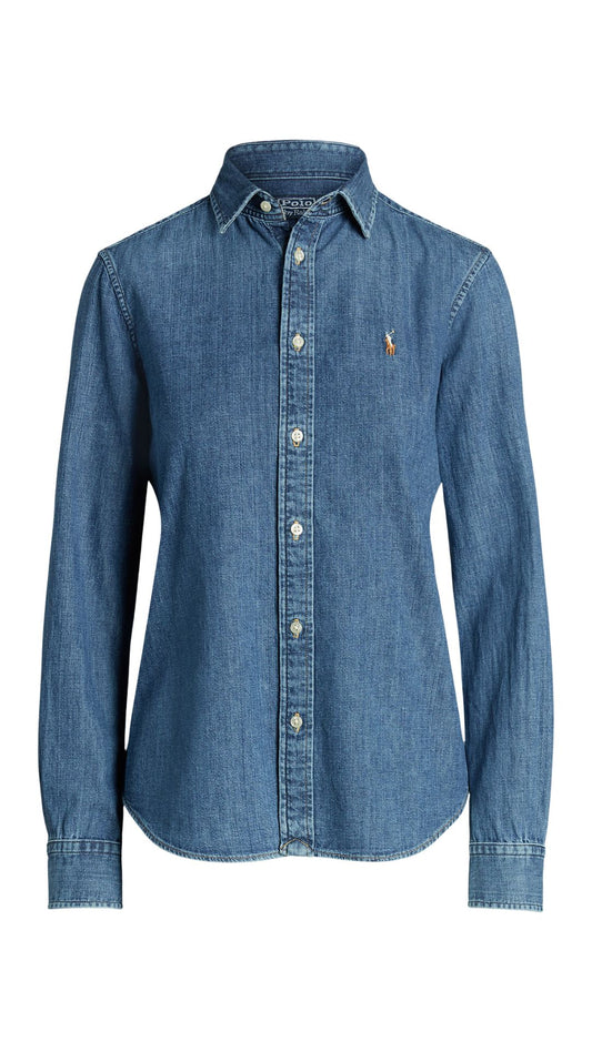 Slim Fit Denim Shirt-Tops/Blouses-Uniquities