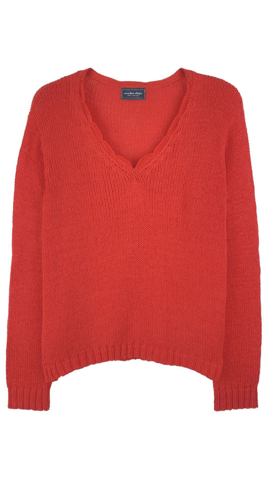 Scalloped V Cotton-Sweaters-Uniquities