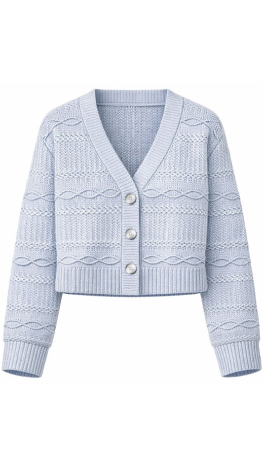 Solid Cropped V Neck Cardigan-Sweaters-Uniquities