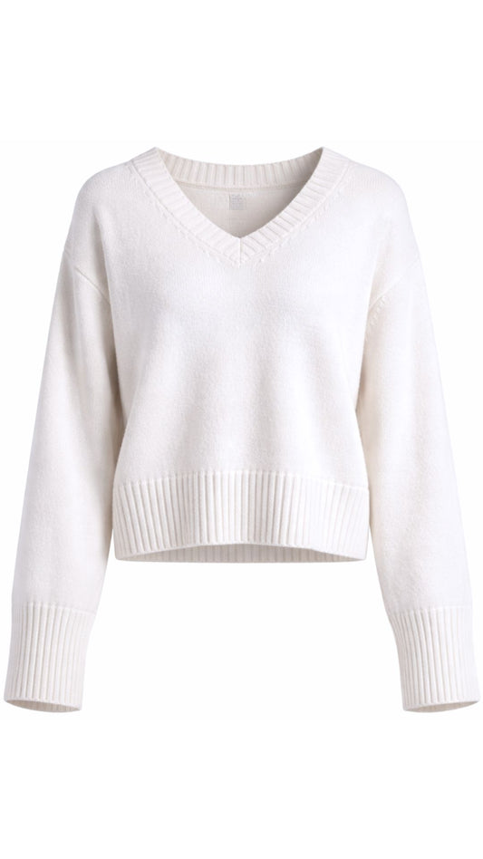 Luxe Cotton Blend Boxy V-Sweaters-Uniquities