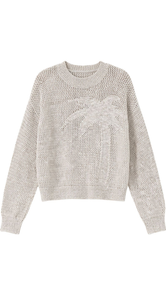 Distressed Palm Tree Crew-Sweaters-Uniquities