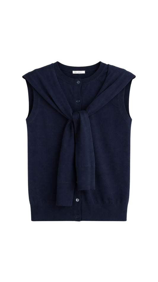 Button Front Vest With Tie-Sweaters-Uniquities