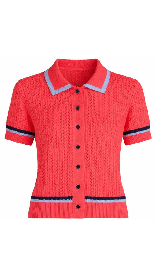 Amy Tipped Polo Cardigan-Tops/Blouses-Uniquities